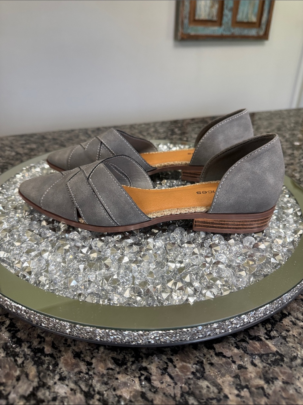 Maurices Gray faux Suede D'Orsay Flats EUC 7.5